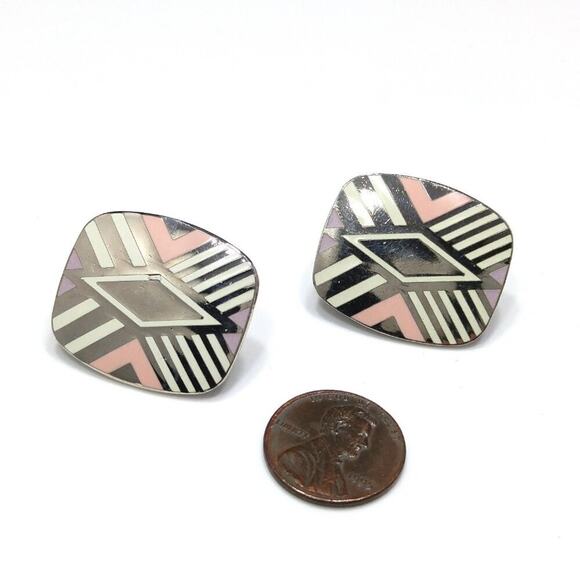 Vintage Laurel Burch "Quintessence" Geometric Earrings, Rhodium Plated, 1 1/8" - Picture 9 of 10